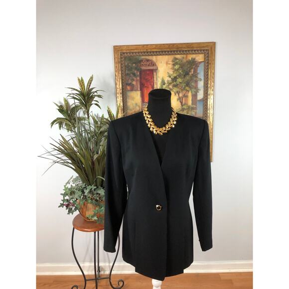 Kasper And Company ASL Women Jacket Size 6 Black 100% Wool V-neck Single Button - Picture 1 of 11